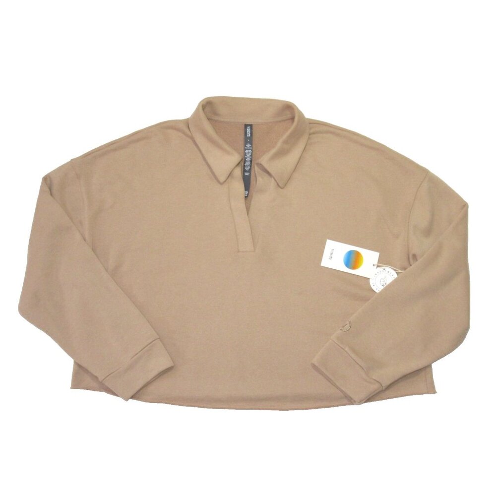 NWT Vuori Sedona Polo in Coconut French Terry Fleece Relaxed Crop Sweatshirt L